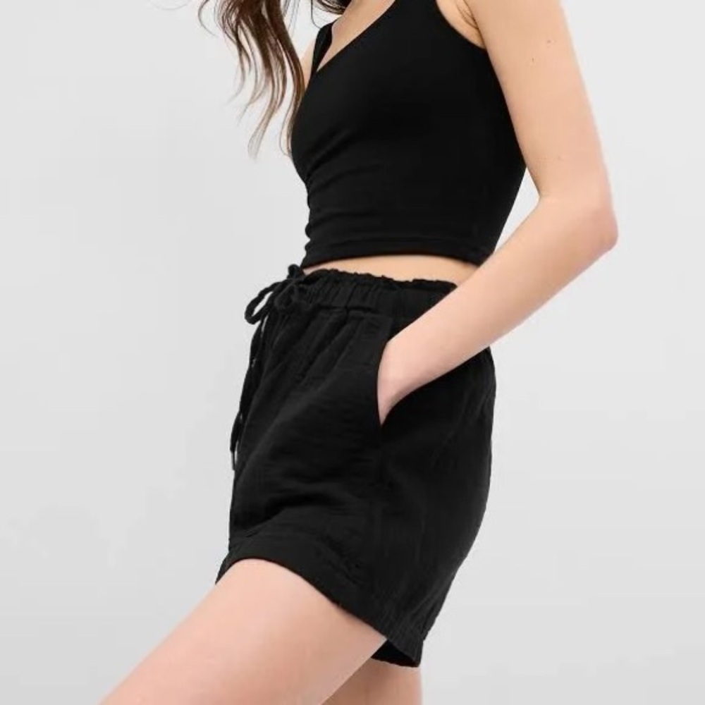 Gap Black Pull On Drawstring Waist Crinkle Gauze Cotton Shorts Size XS